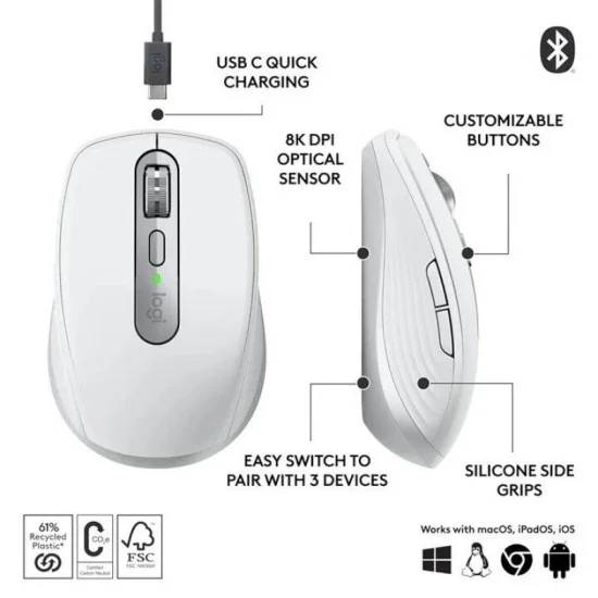 Logitech Mx Anywhere 3S Bluetooth Mouse - Pale Grey